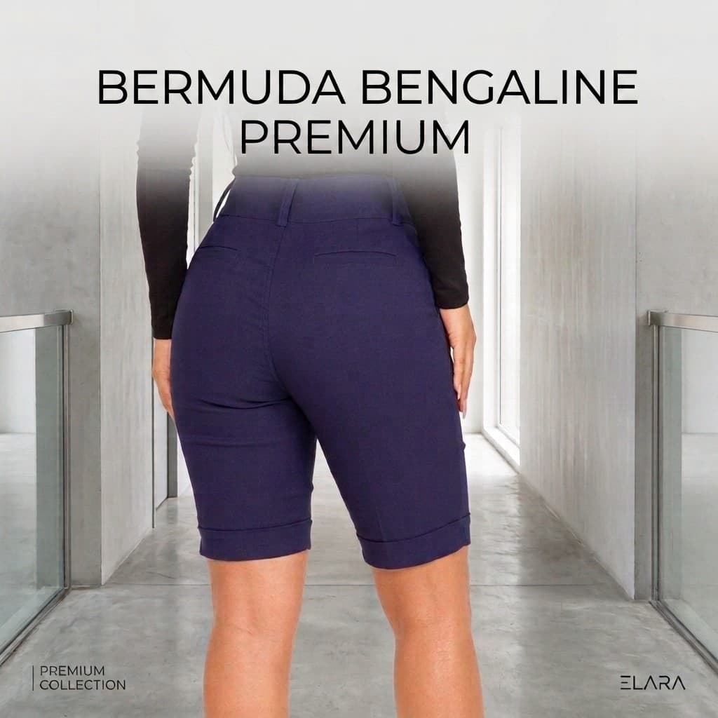 Bermuda Feminina Bengaline Premium Cintura Alta Barra Italiana Elegante Social Casual Trabalho Confortável