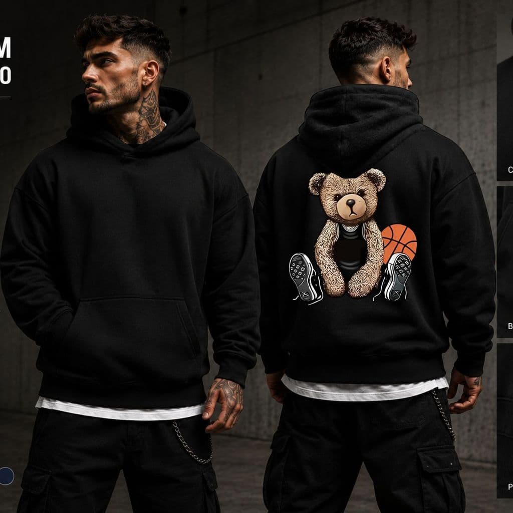 Blusa Moletom Ursinho Basquete Flanelado Canguru com Capuz Unissex, premium