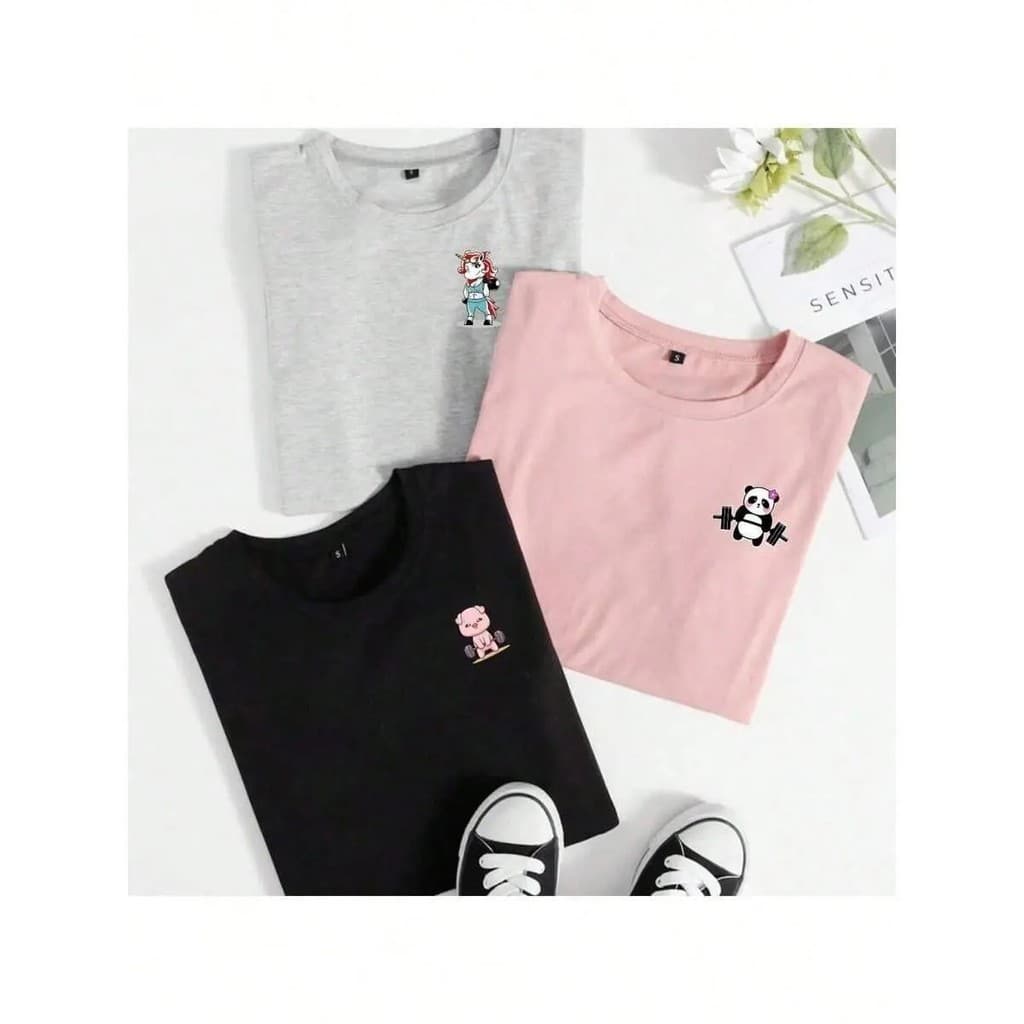 Kit 3 Camiseta feminina vaquinha 100% Algodão  Camisa Fitness academia
