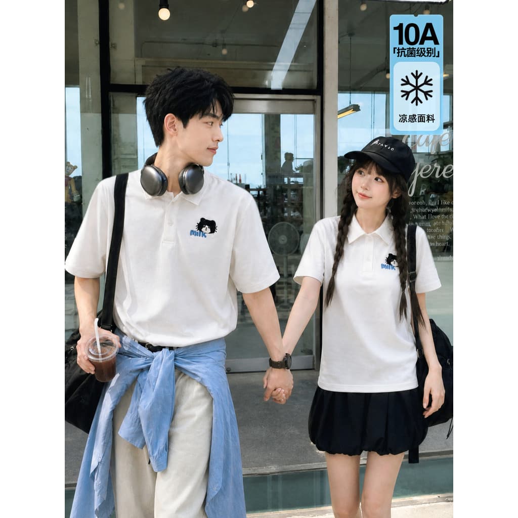 Mori feminino tribo legal antibacteriano casal Polo camiseta feminina verão estilo Preppy dos desenhos animados bordado