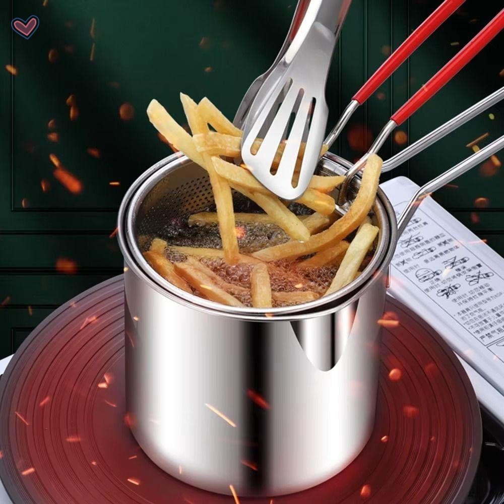 Fritadeira De Aço Inoxidável Com Filtro E Tampa-Frigideira Anti-Riscos Aquecedor De Leite