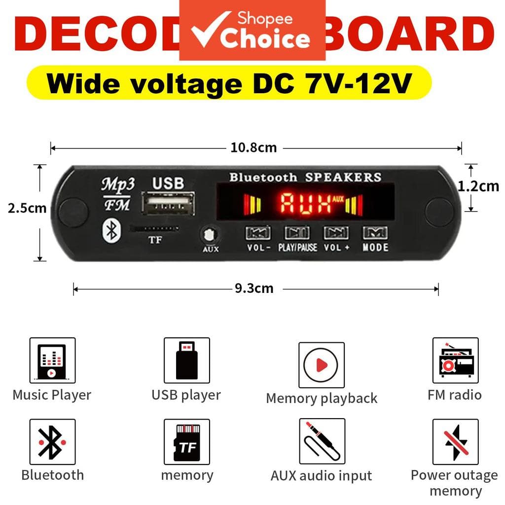 Mini Amplificador Bluetooth Classe D DC 9V-12V com Controle Remoto para Caixa de Som DIY