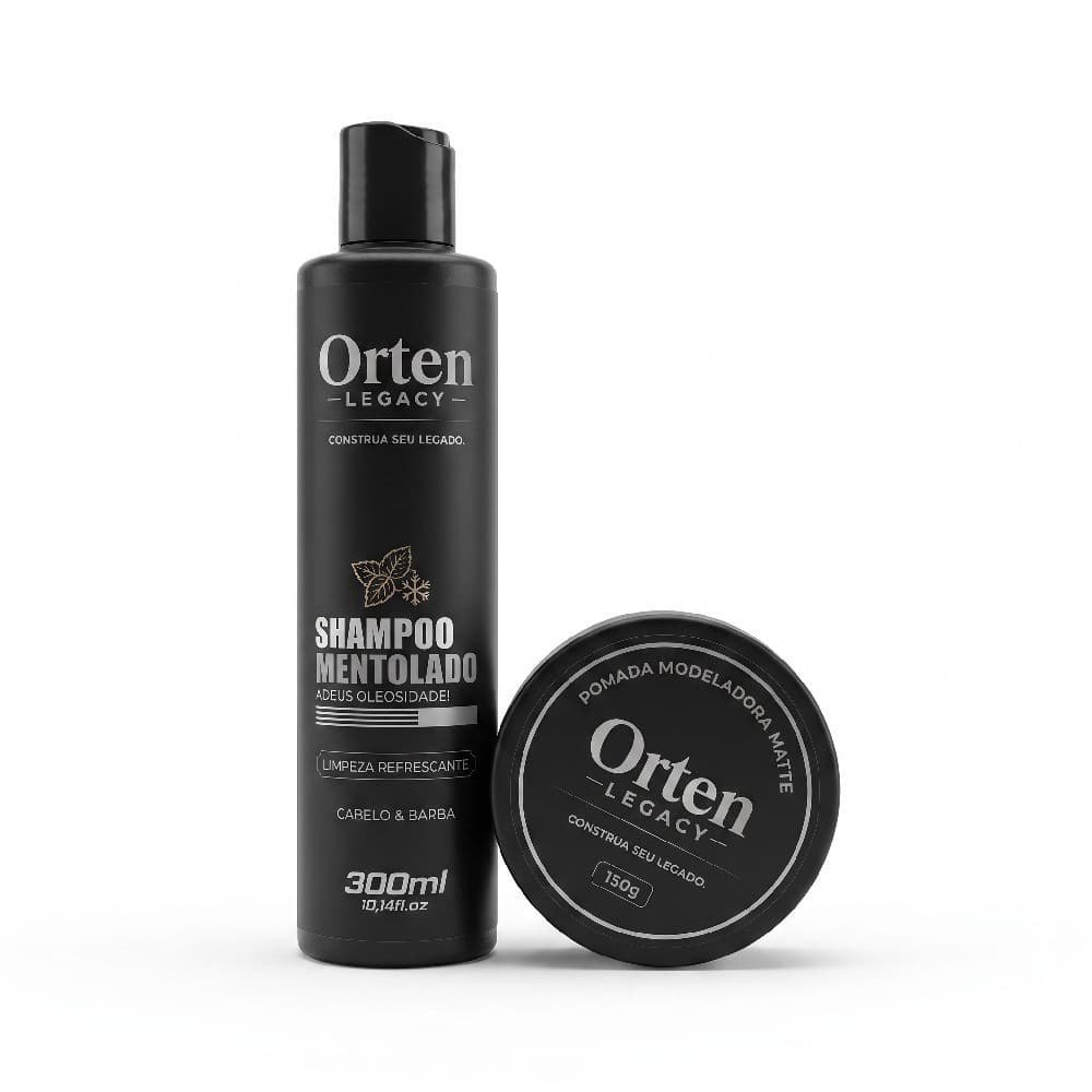 Kit Masculino Shampoo Mentolado 300ml + Pomada Matte Efeito Seco 150g Cabelo e Barba Orten Legacy