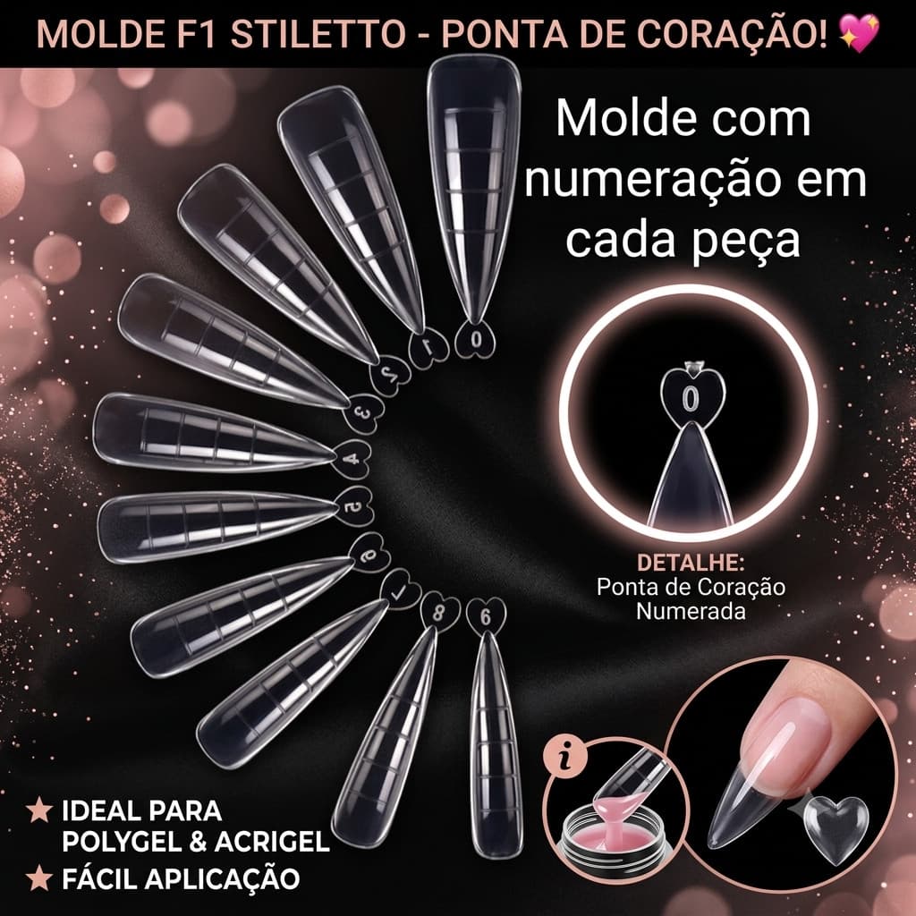 Kit Molde F1 Unhas Stiletto Reutilizável 100 Unidades - Prático
