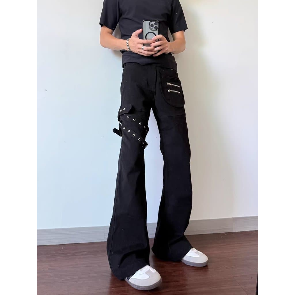 Cleanfit High-End preto Gypsophila Webbing rebite Design em linha reta calças casuais masculinas Drape chão esfregar cal