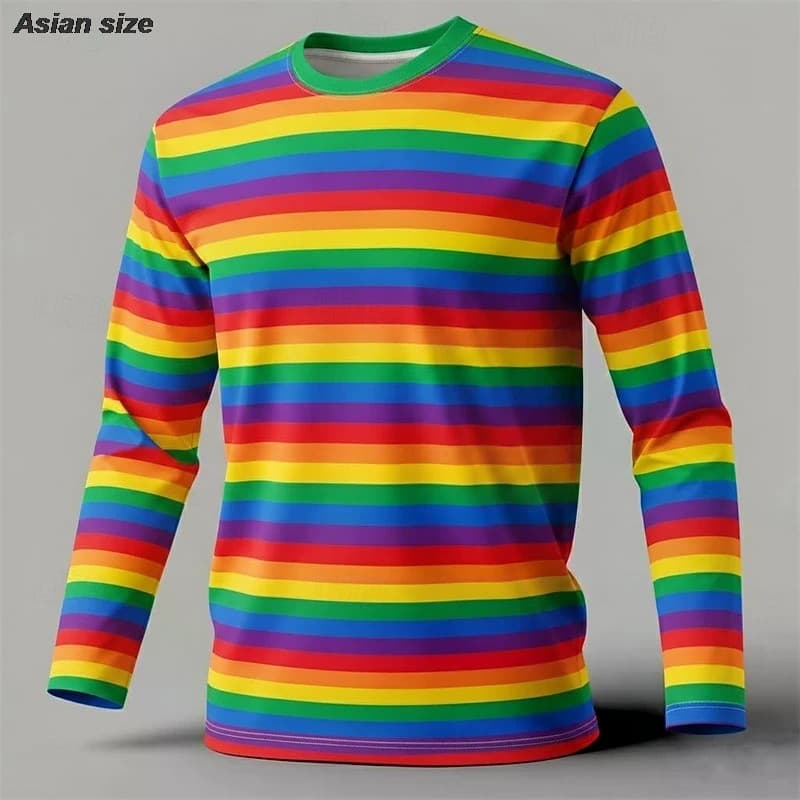 Camiseta Masculina De Manga Comprida , Gola Redonda , Primavera , Outono , Listras , Streetwear , Elegante , Casual , Ao