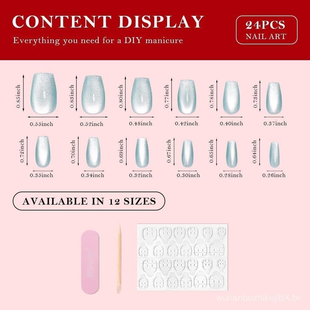 evpct Unhas Postiças Cat Eye Coffin Médias Quadradas Sem Cola, Unhas Adesivas Médias Quadradas para Mulheres, Azul Turqu