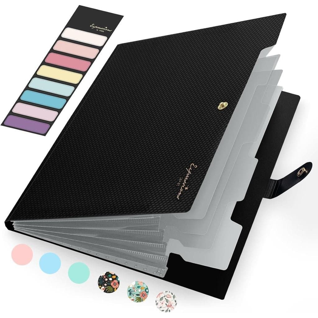Organizador de arquivos em acordeão Sooez, pasta expansível tamanho carta com etiquetas, pasta de arquivos com 5 bolsos,