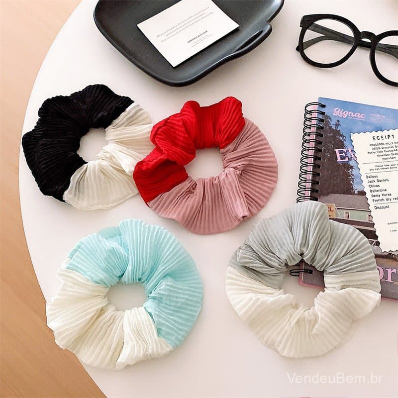 Elástico de cabelo plissado de verão para mulheres, novo estilo, bicolor, elegante, acessório de cabelo simples.