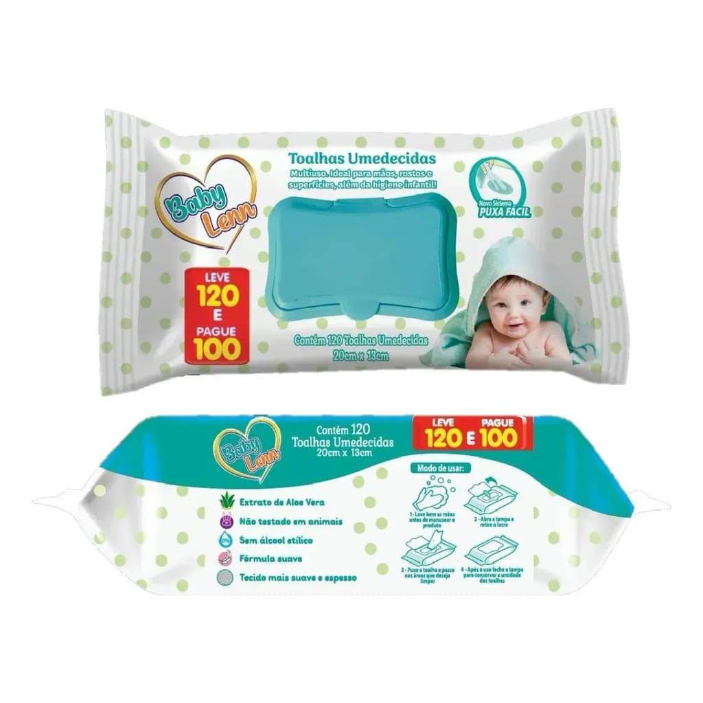 Kit 12 Pacote Lenço Toalha Umedecida Baby Lenn Com Tampa