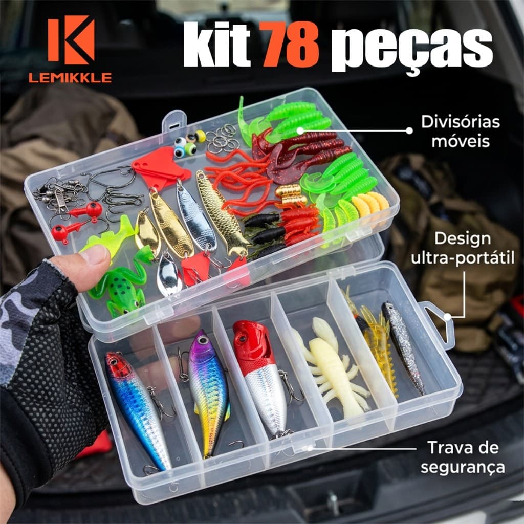 LEMIKKLE - 78 Peças Iscas Artificiais - Diversos Atributos, Pescadores, Portátil e Completo