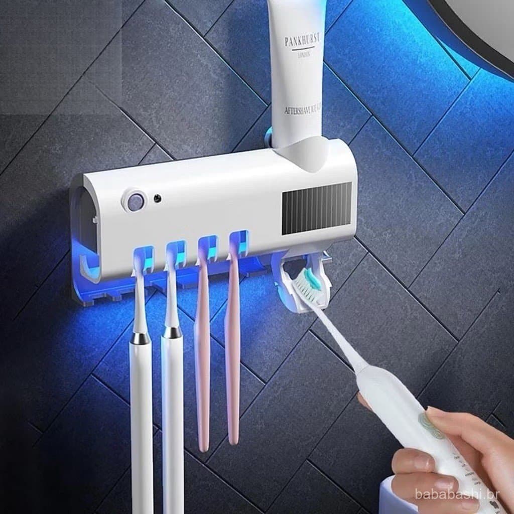 Porta Escova Dentes Com Esterilizador Uv Aplicador Pasta de Dente Suporte Dispenser Escova