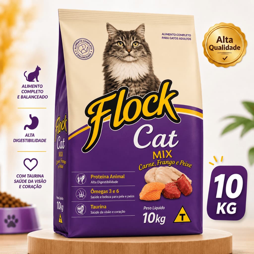 Ração Premium Para Gatos Adultos - Flock Cat Mix - 10kg