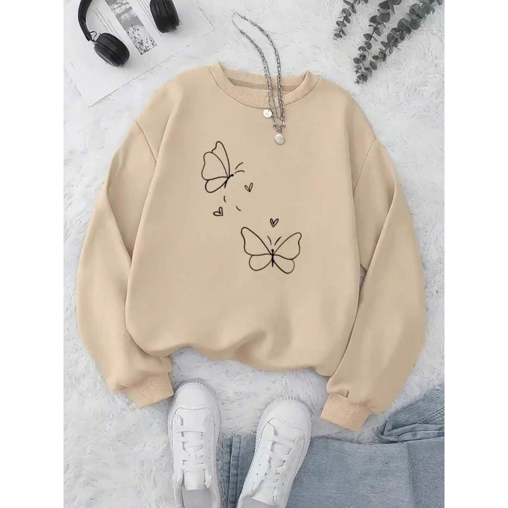 Suéter Blusa moletom careca gola redonda borboleta modelo casual inverno moletom algodão máximo conforto e estilo