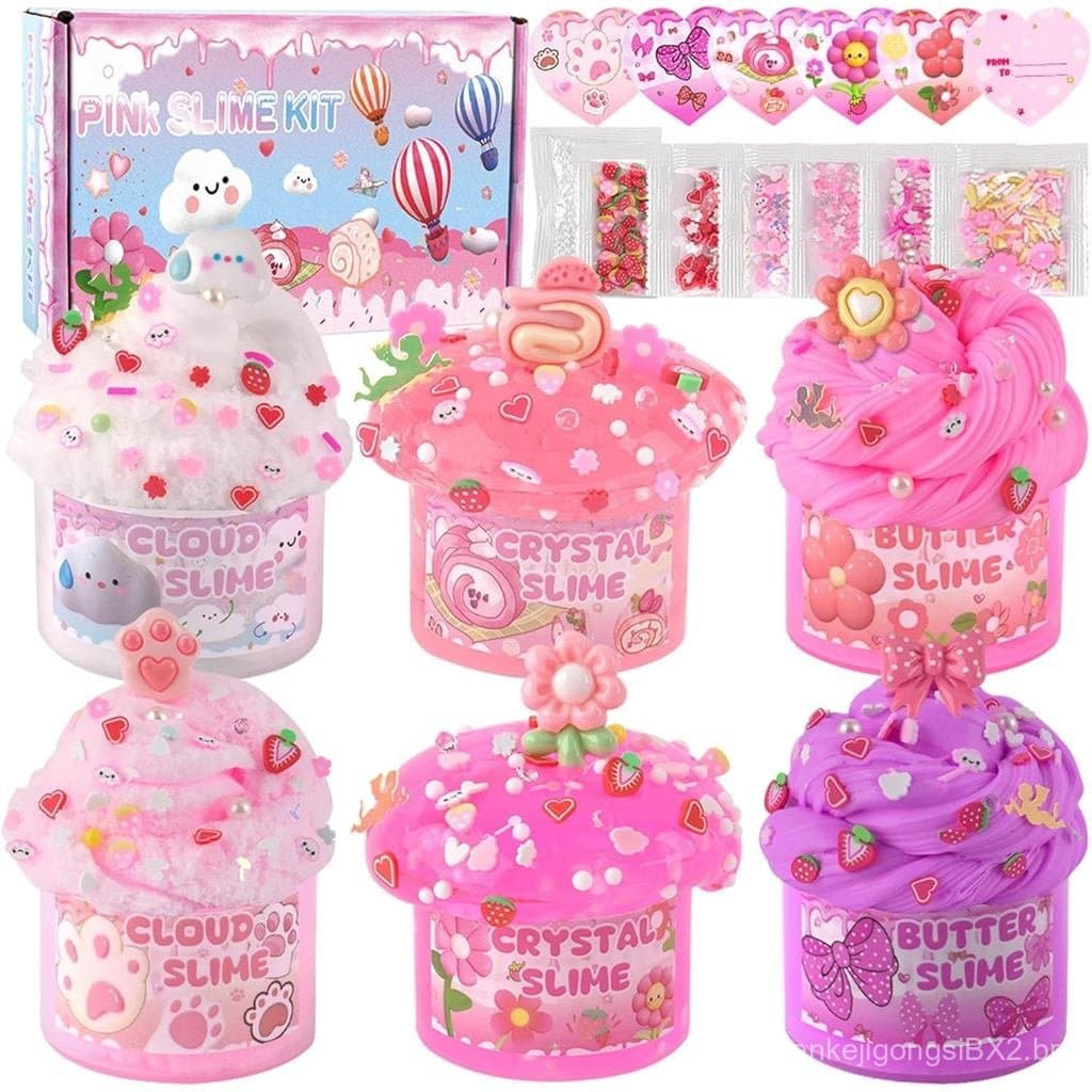 6 Pacotes de Slimes, Slime Rosa para Crianças, Kit de Slime Nuvem para Meninas de 8 a 12 Anos, Brinquedos para Meninas e