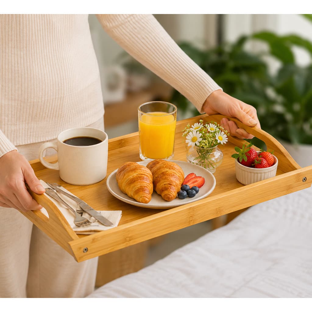Bandeja de Bambu Retangular com Alça CRS 34x23cm servir Café da Manha Chá Churrasco