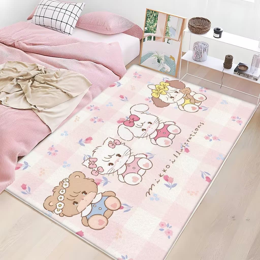Quarto rosa menina dos desenhos animados tapete de cabeceira imitação Cashmere velo tapete menina quarto cama tapete Bay