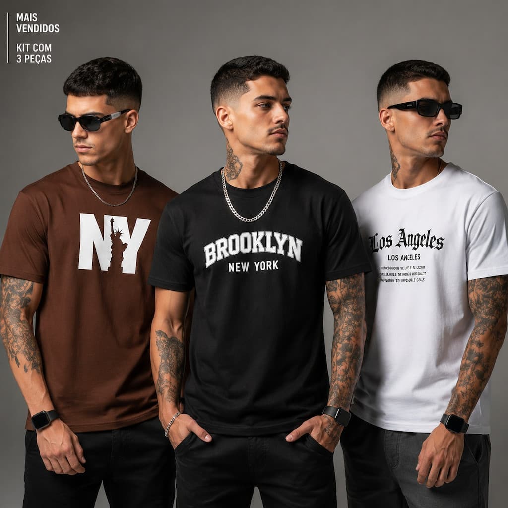 Kit 3 Camisetas INFANTIL E ADULTO Masculinas Menino Estilo Americano Manfinity