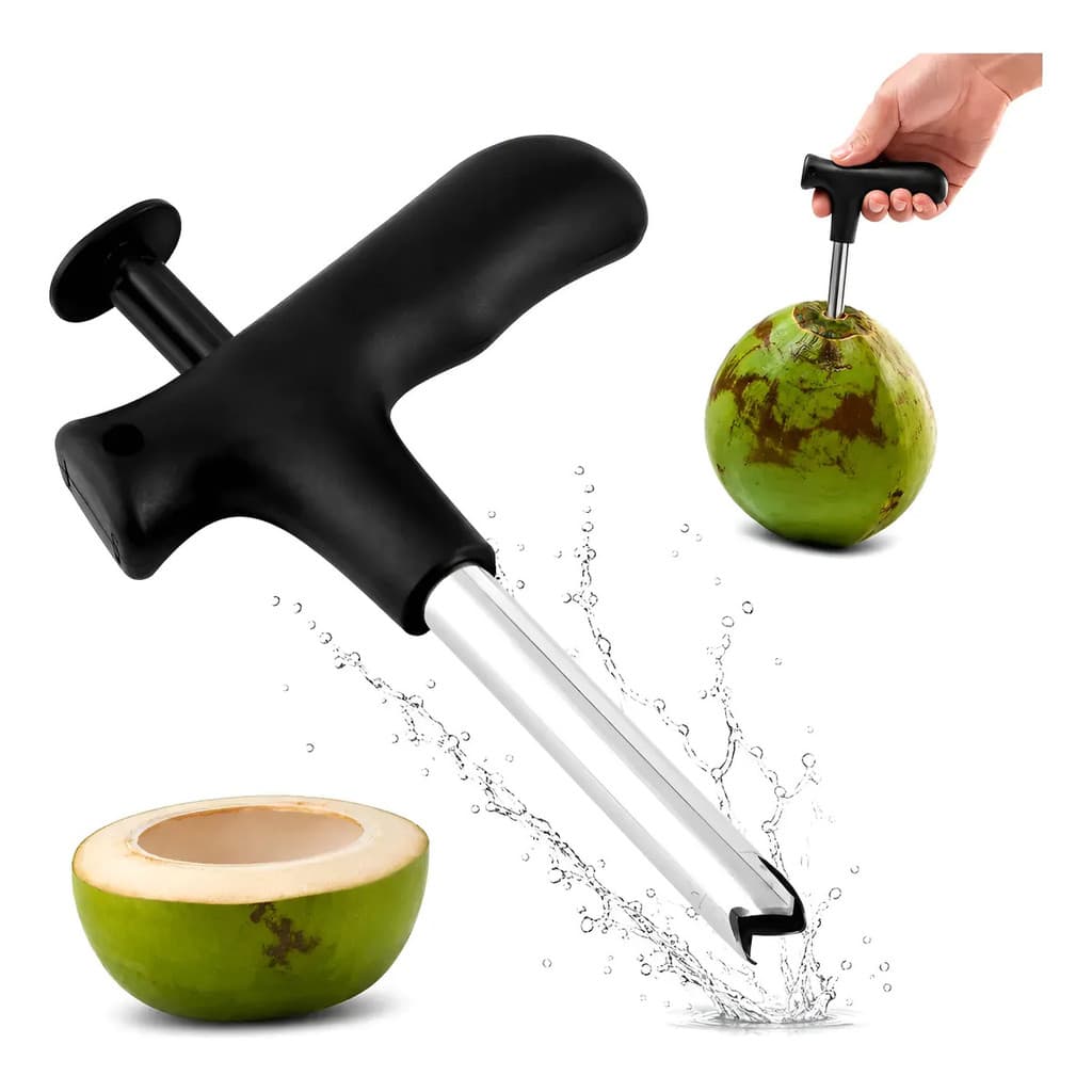 Abridor De Coco Para Praia Manual Inox Com Cabo Plástico