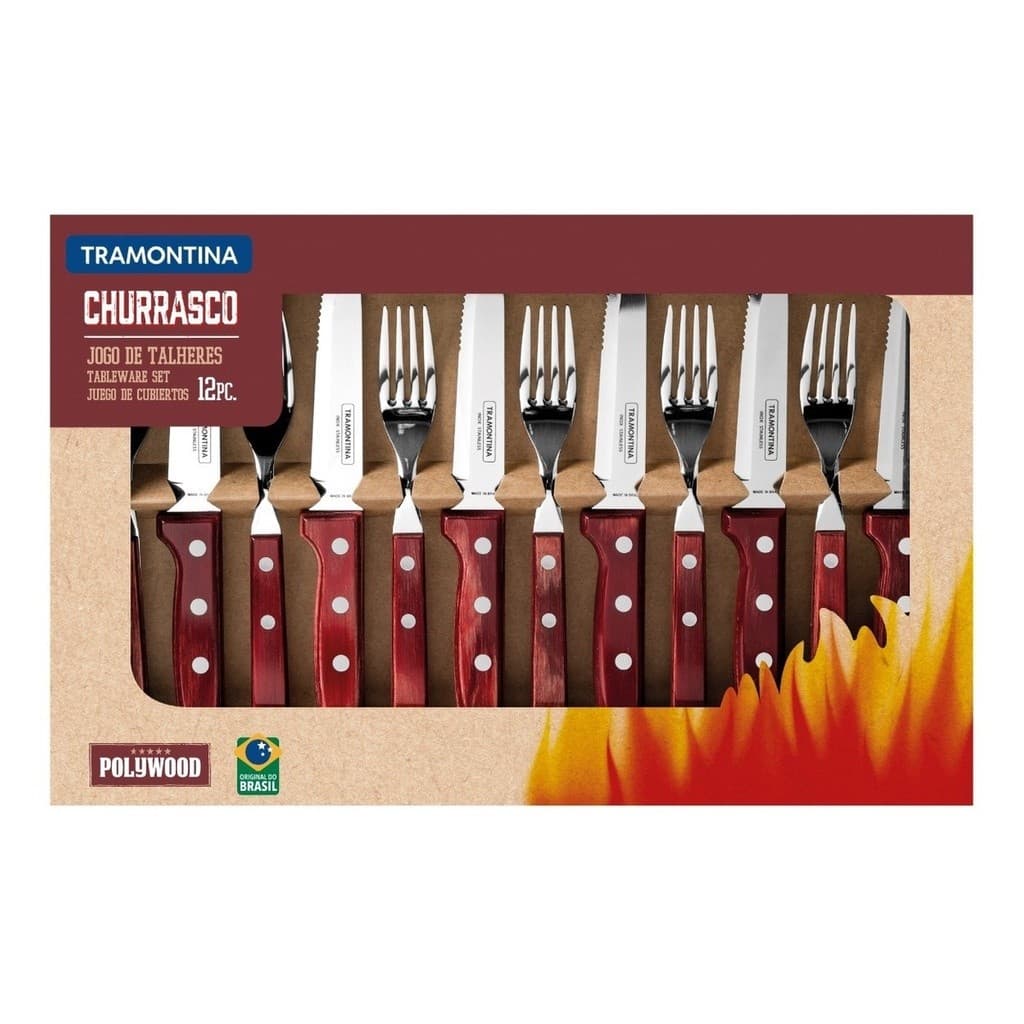 Jogo talheres jumbo para Churrasco Tramontina 12pc Polywood 21198/776