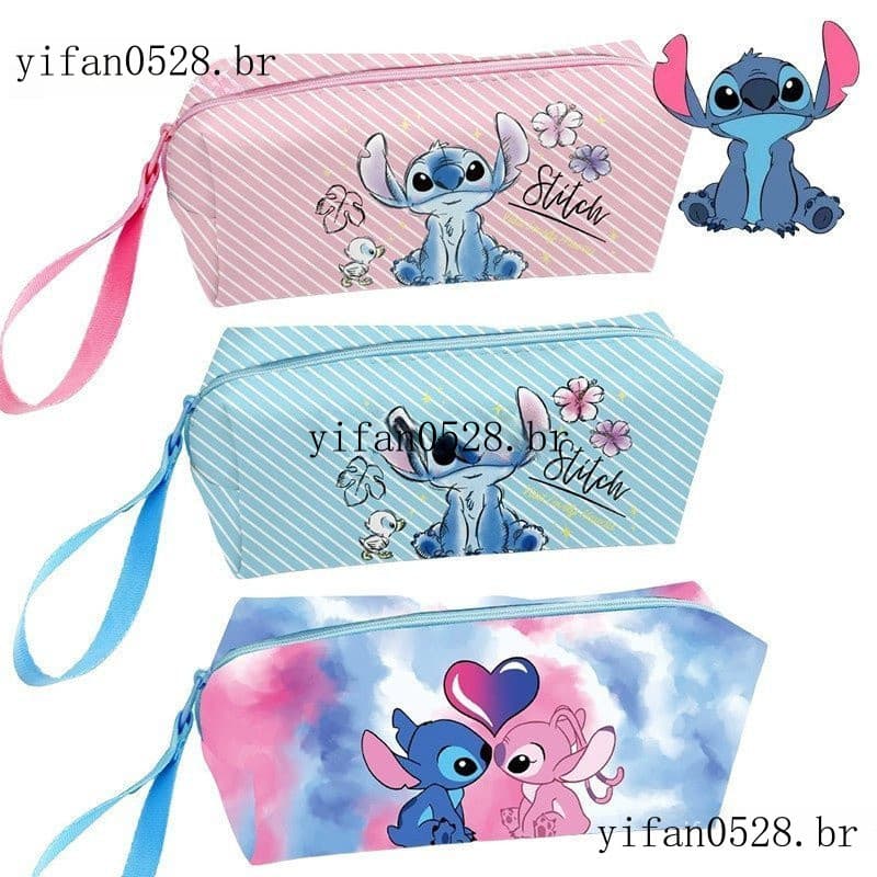 Caneta De Desenho Animado Kawaii Stitch Bolsa Papelaria De Ponto De Estudante De Grande Capacidade Armazenamento Multifu