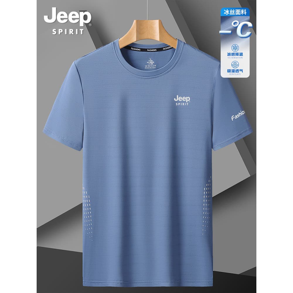 Jeep gelo seda masculina de manga curta camiseta 2026 verão novo estilo roupas superiores pai esportes masculinos roupas
