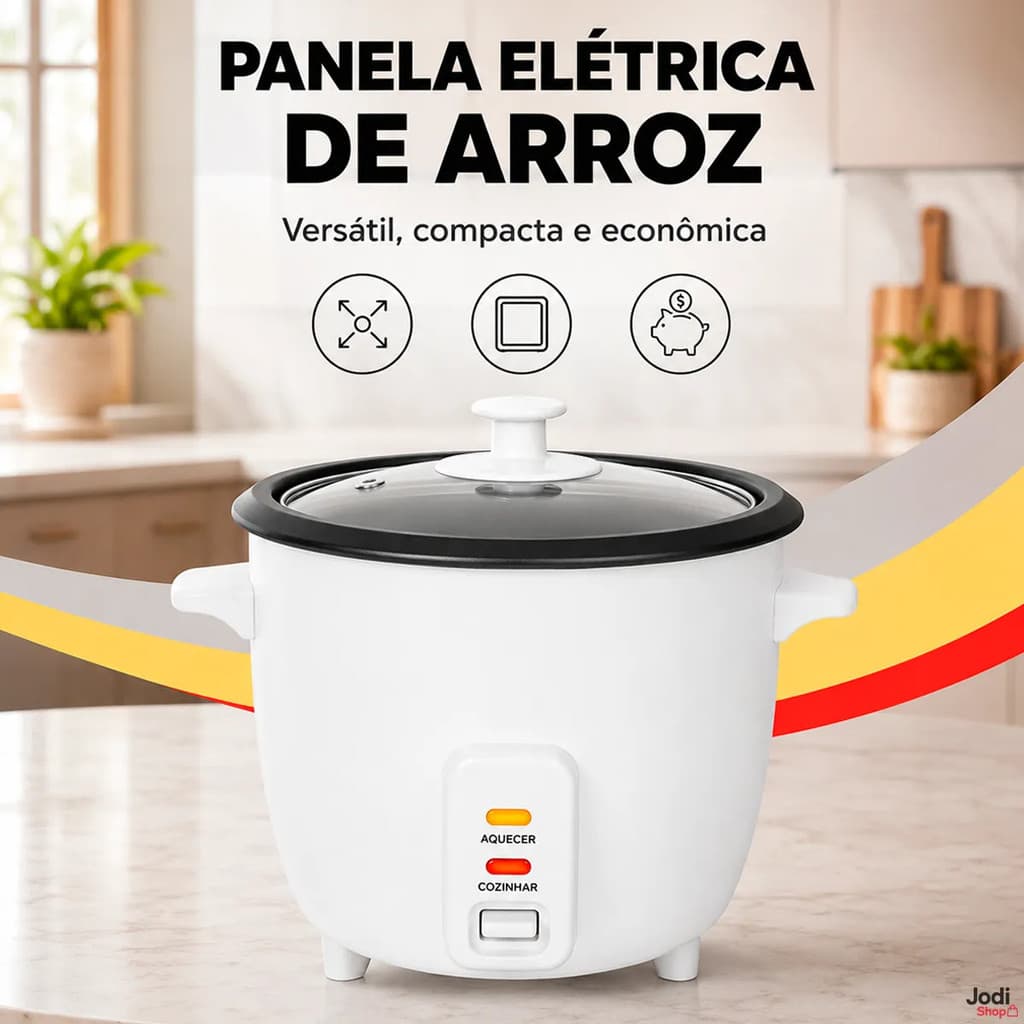Panela Elétrica de Arroz 1,3 Litros com Grade para Cozimento a Vapor e Função Aquecer