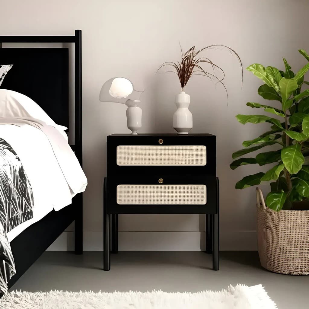 Mesa De Cabeceira Oslo 2 Gavetas Nero/preto 27933
