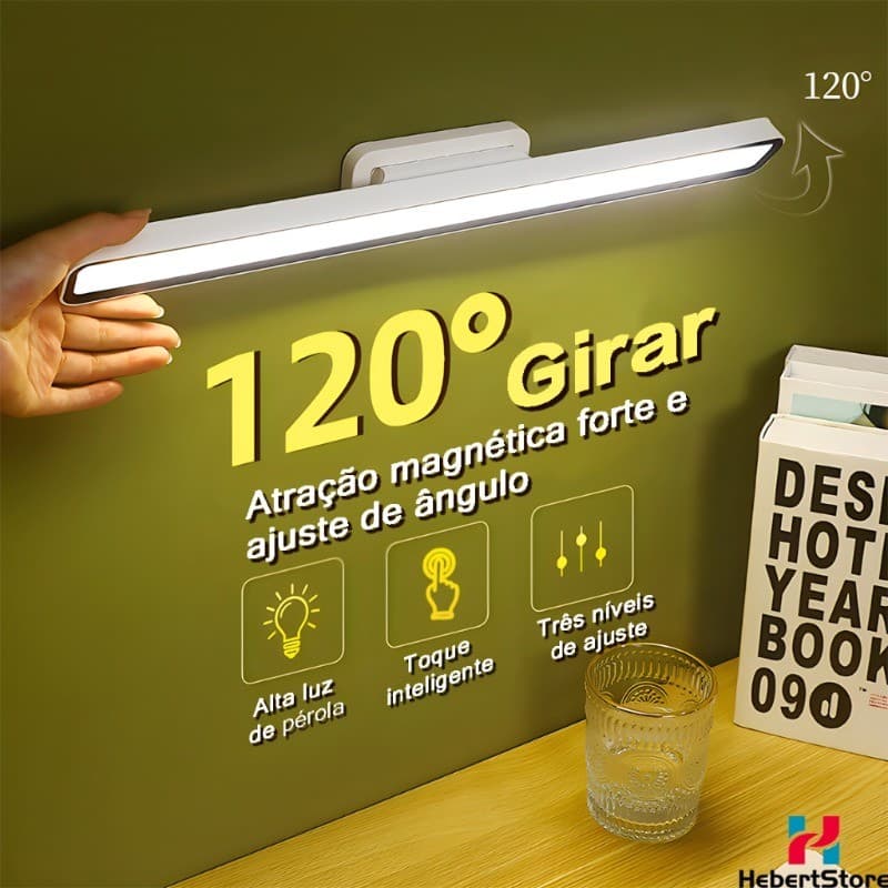 Luminária De Led Sobrepor Bastão Recarregável Sem Fio Com Suporte Magnético E Touch 45cm Rotação 120