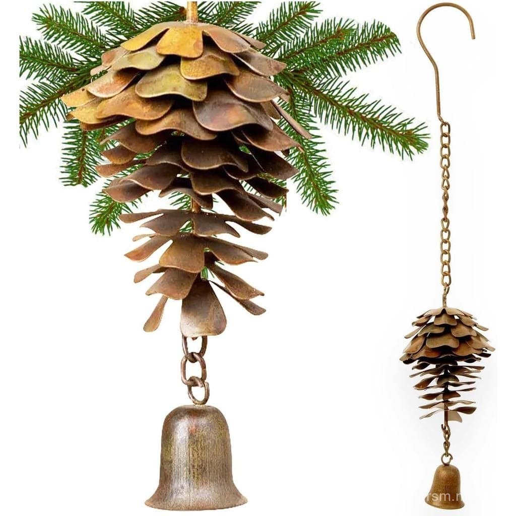 Ornamento de Pinha com Sinos Happy Gardens |   Sinos de Vento de Metal Bronze, Decorações com Pinhas |   Ornamentos Deco