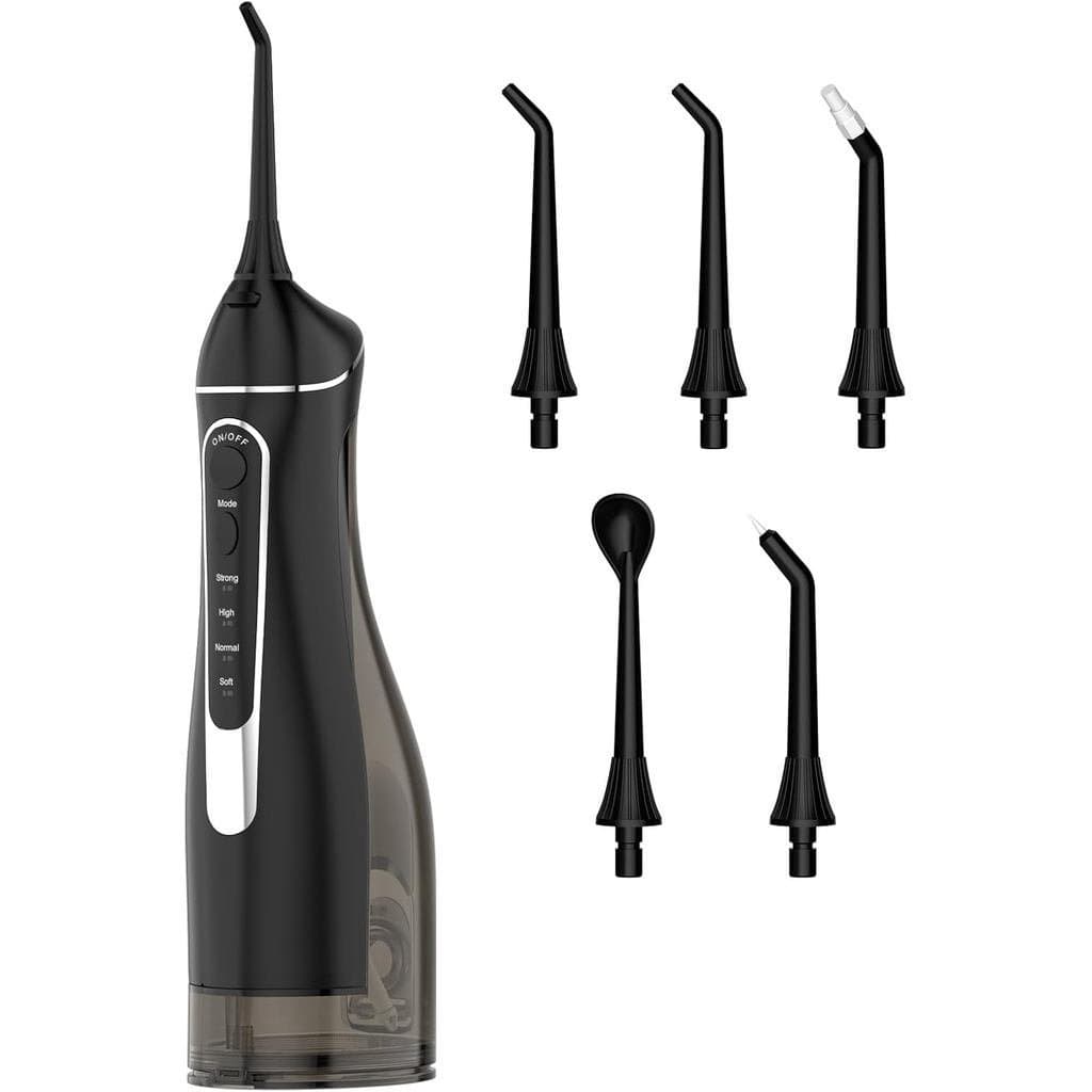 Irrigador Oral Portátil Sem Fio com Tanque de 300ML: Irrigador Oral Recarregável com 5 Pontas para Viagens, Cuidados com