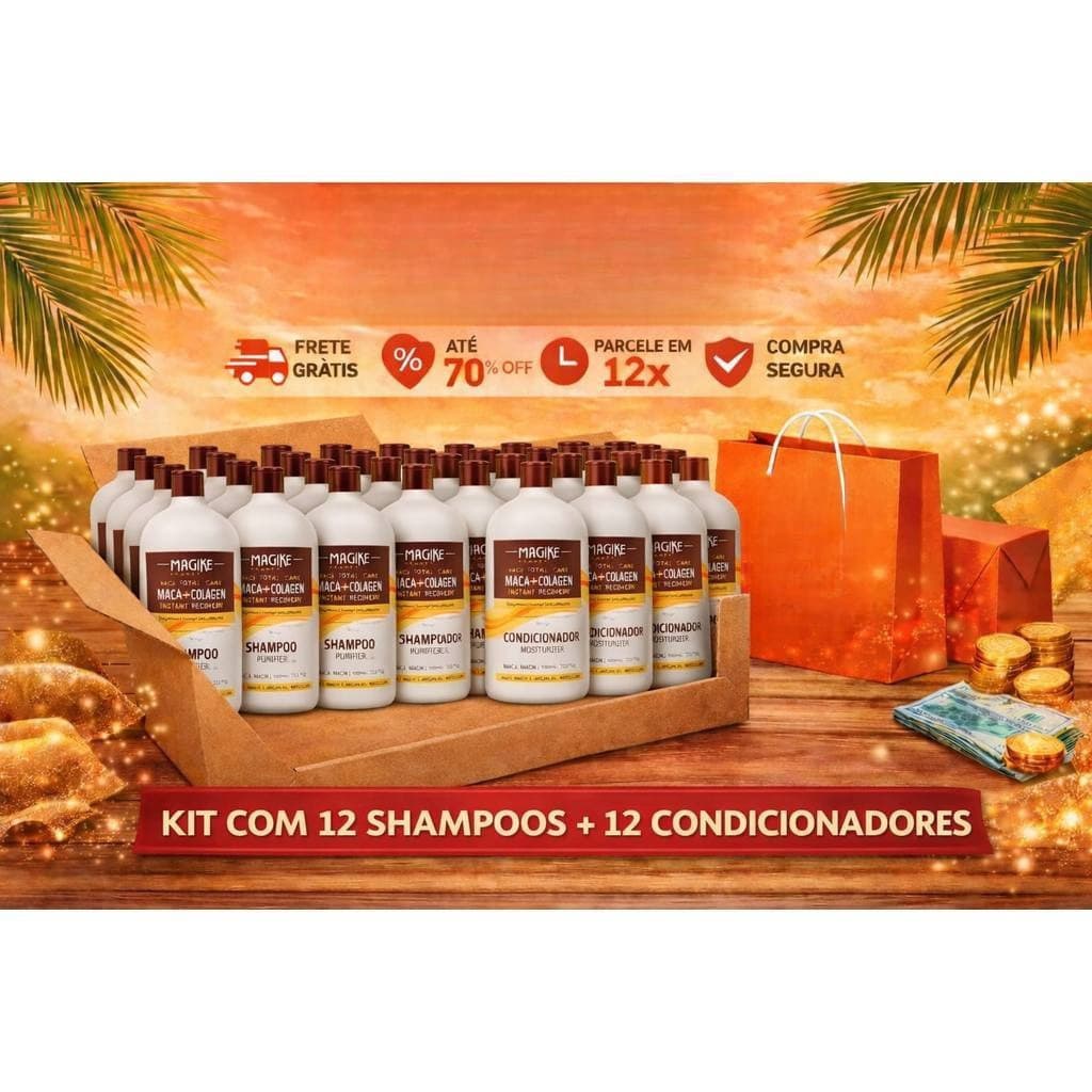 Super Kit Revendedor 12 Shampoo e 12 Condicionador Maca   Argain 1L – limpeza profunda capilar