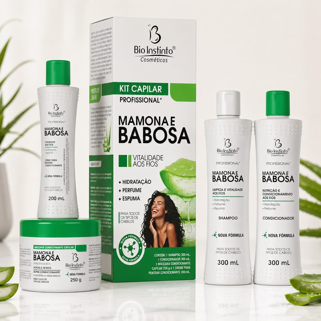 Kit Capilar Mamona e Babosa Bio Instinto 4 Itens Crescimento Hidratação e Fortalecimento