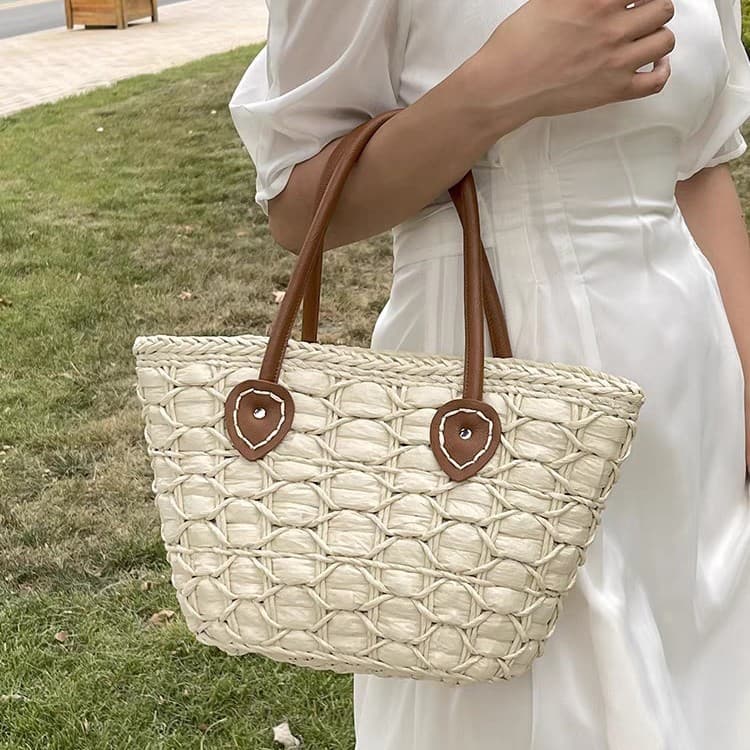 Bolsa de palha de grande capacidade, bolsa feminina de ombro, cesta de vegetais, bolsa de praia, bolsa feminina, retrô e