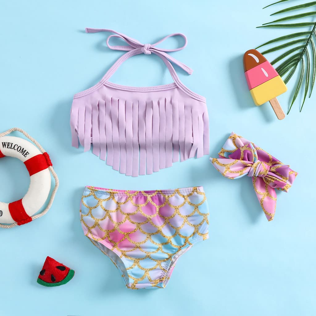 Roxo Crianças Meninas Conjunto De Biquíni 2026 Nova Gravata Borboleta Maiô Verão Bebê Duas Peças Roupa Banho Biquini Inf