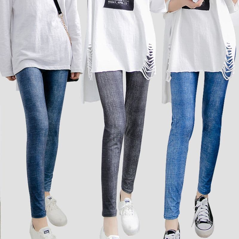 Primavera verão estilo fino imitação jeans Leggings fino-ajuste mais magro olhar calças magras calças na altura do torno