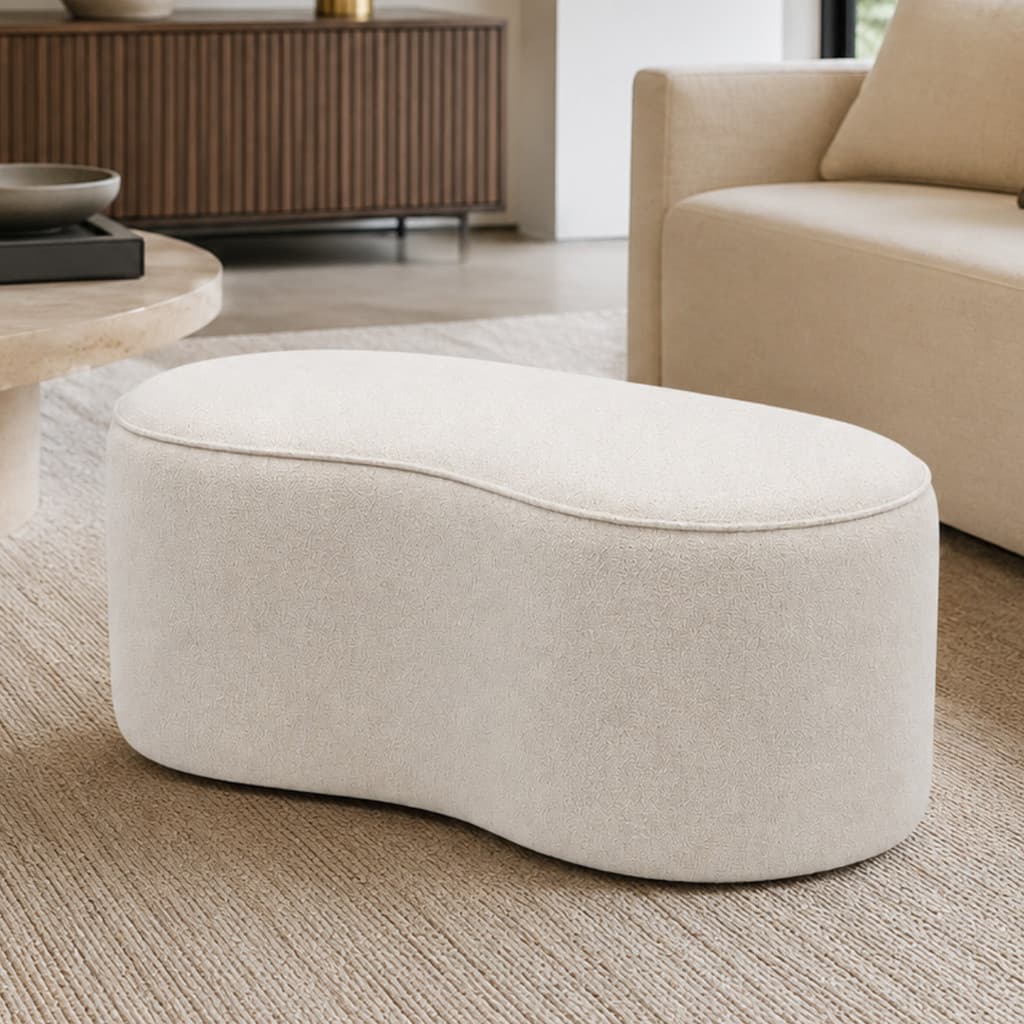 Puff Orgânico Bouclé Design Feijão Curvo Recamier Decorativo Moderno Sala Quarto Recepção Escritório