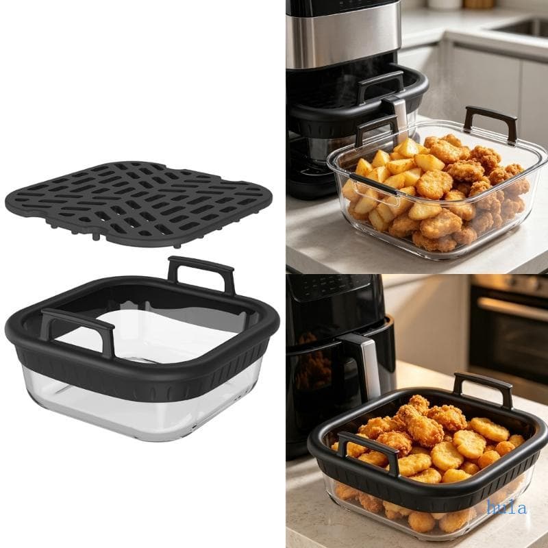 Conjunto Assadeira Vidro Borossilicato, Inserção Quadrada Para Cozinhar Rack Drenagem Reaquecimento,