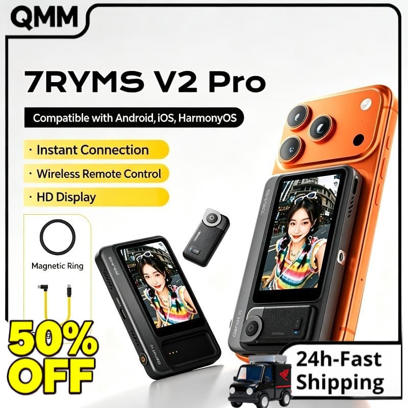 7RYMS Qshot V2 Pro Com Alto-Falante Remoto Sem Fio Magnético Selfie Monitor Tela 4K/60fps Saída Para Smartphone Vlog