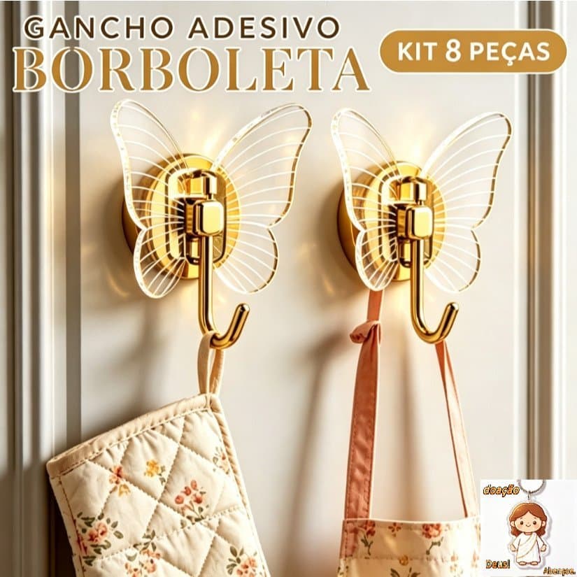 Kit Gancho Decorativo Borboleta Acrílico Autocolante Dourado Rose gold Prata