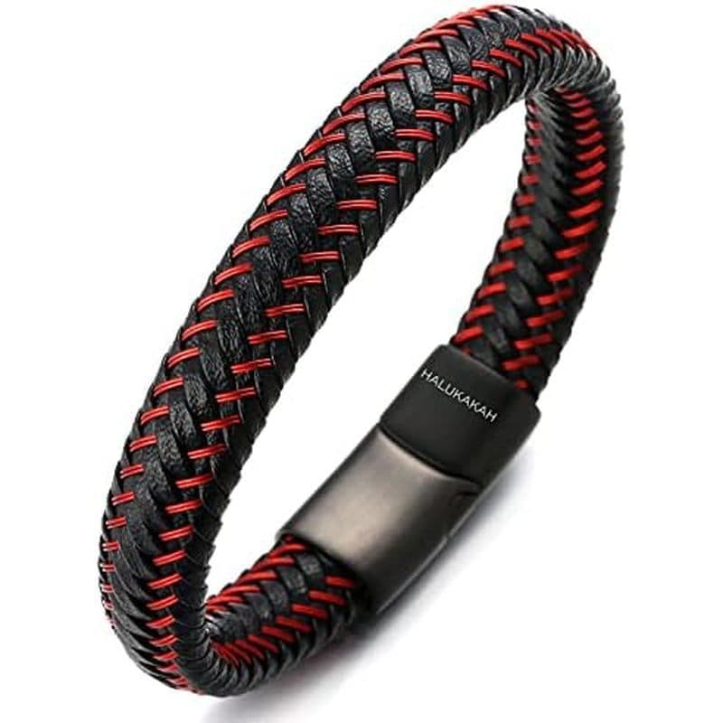 Halukakah ● JAZZ Pulseira Masculina De Couro Preto/Marrom/Azul Genuíno Esporte Vermelho/Arma Vela/Luz Lunar Prata Titâni