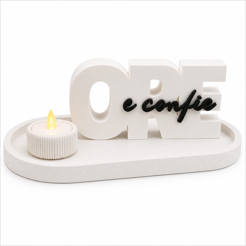 Kit Decorativo Ore e Confie com Porta Velas LED Decoração Cristã Religiosa para Sala Quarto Oratório Presente de Fé