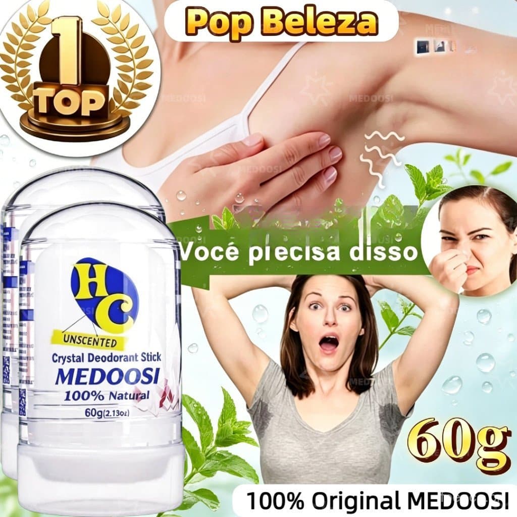 Desodorante Unissex Antitranspirante De Alumínio Com Pedra De Cristal Natural 60g Contra Odor , Vermelhidão E Irritação