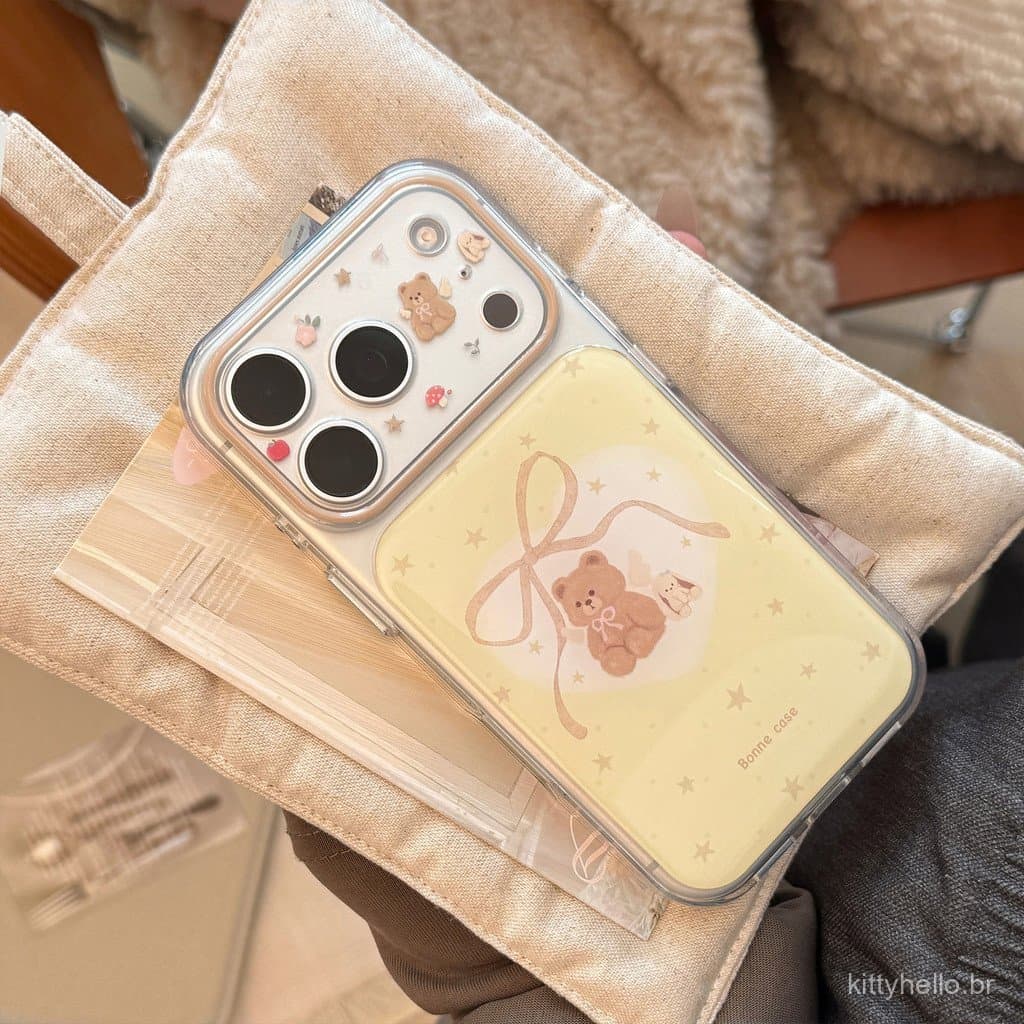 Capa Yellow Little Bear Star adequada para iPhone 17 Pro Max, iPhone 16 transparente, 17 com design de desenho animado,