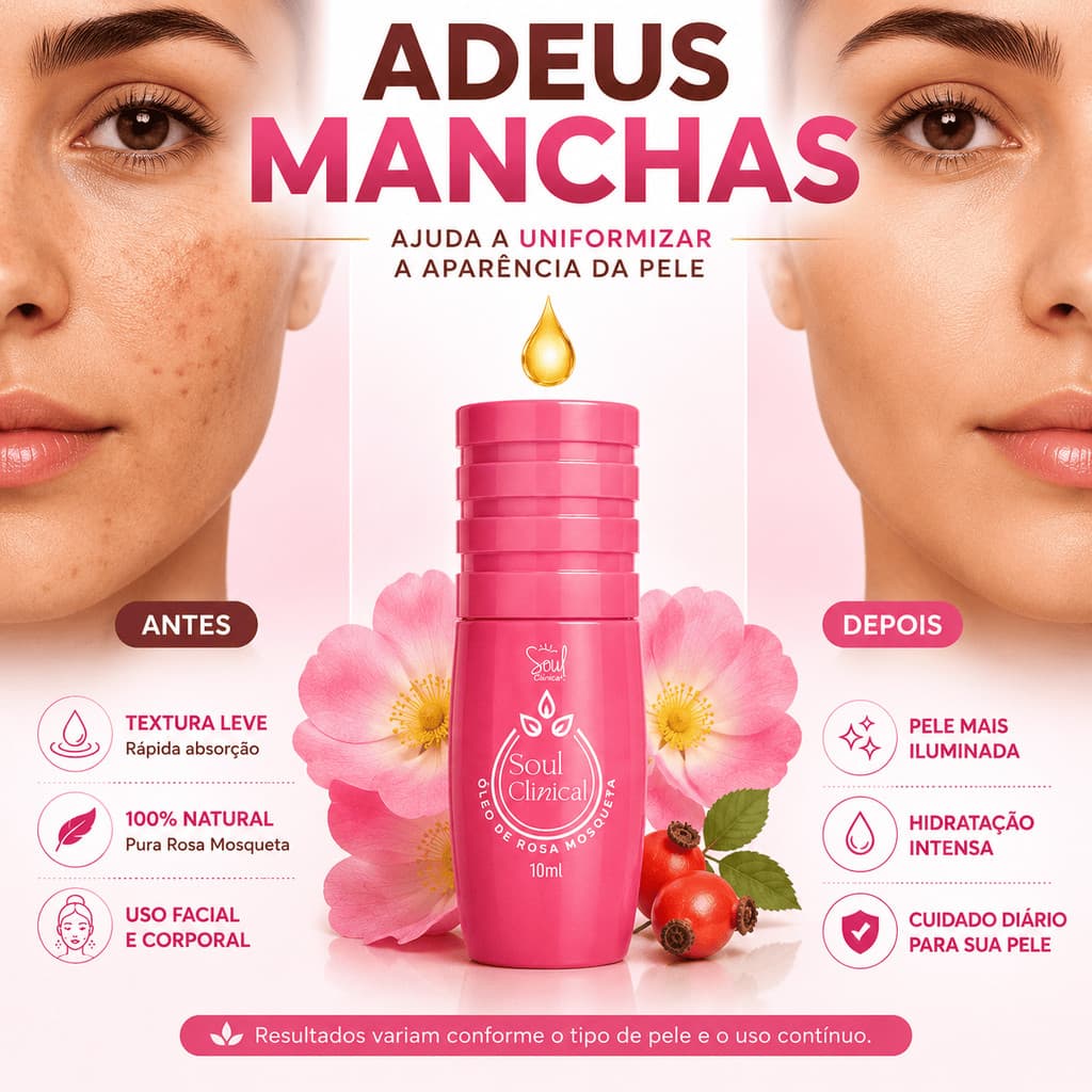 Óleo de Rosa Mosqueta 10 ml clareador para manchas e cicatrizes