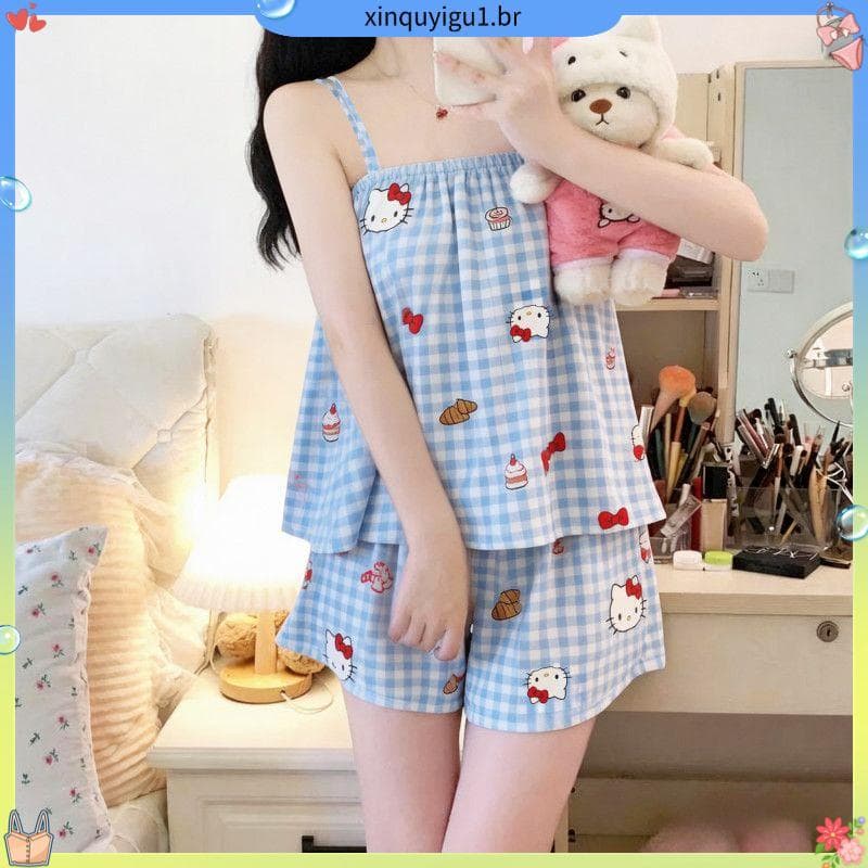 Sling pijamas verão feminino ins estilo terno bonito dos desenhos animados pijamas feminino puro desejo estilo princesa