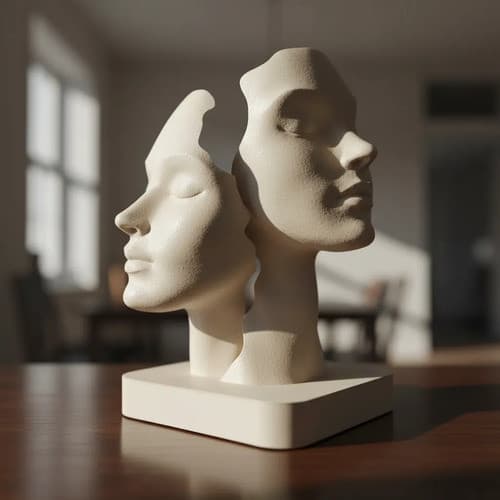 Escultura Abstrata De Rostos Estátua Decoração Contemporânea