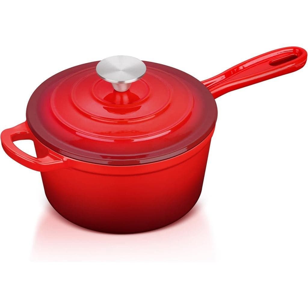 Panela de ferro fundido esmaltado com tampa, panela Leenyo de 1 litro com tampa, pequena panela de ferro fundido esmalta