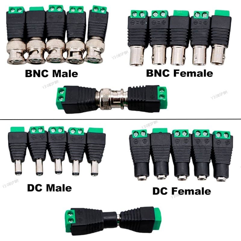 Fêmea Macho DC BNC Conector 5.5x2.1mm Jack Adaptador De Áudio De Alimentação Conversor De Fio Elétrico Para RGB LED Luz