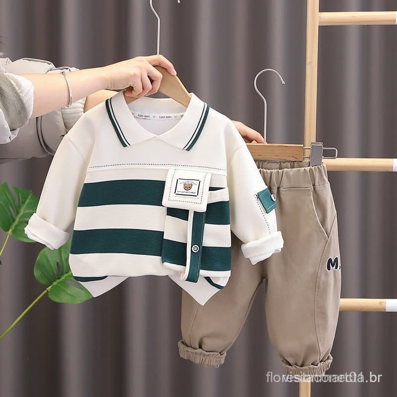 Fato de Manga Longa Moda Infantil, Fato de Inverno Outono-Inverno Top+Trousers de 2 peças,
